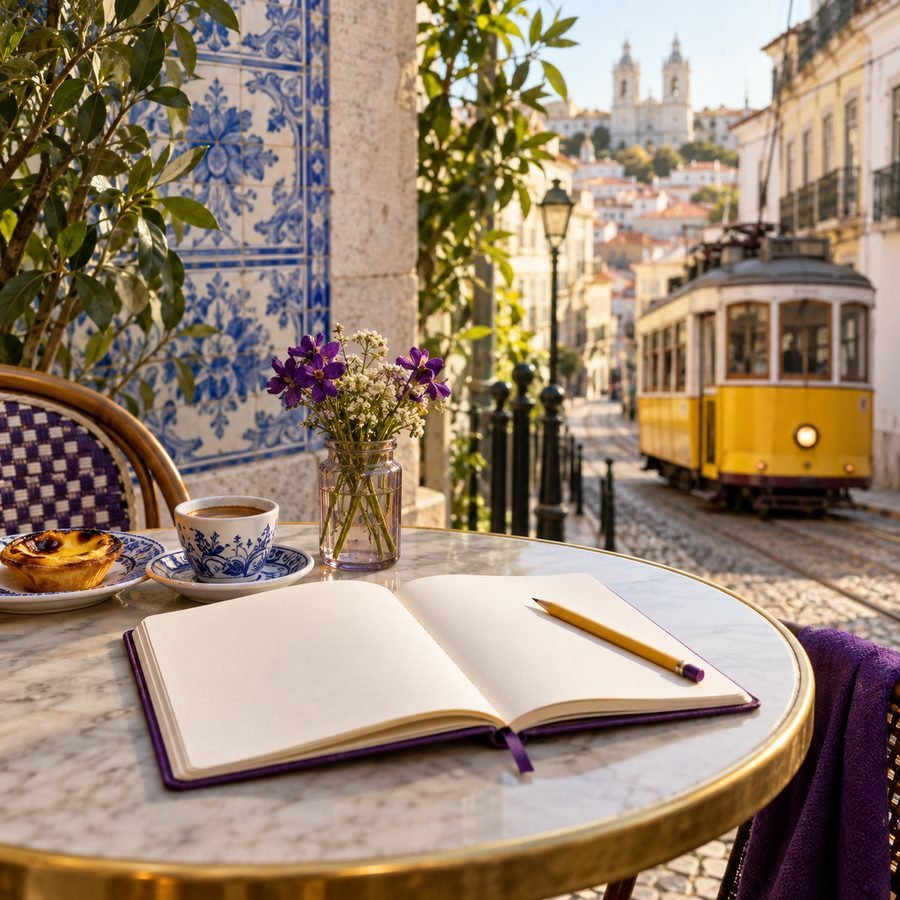 مفكرة أمام ترام مستوحى من لشبونة